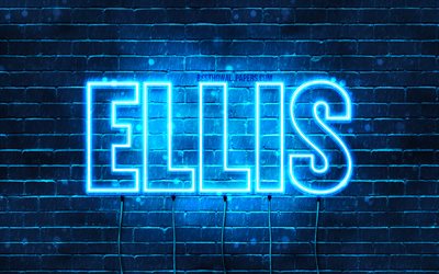 Ellis, 4k, fondos de pantalla con los nombres, el texto horizontal, Ellis nombre, luces azules de ne&#243;n, de la imagen con el nombre de Ellis
