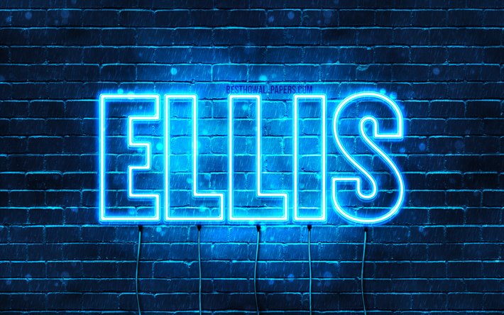 Ellis, 4k, wallpapers with names, horizontal text, Ellis name, blue neon lights, picture with Ellis name