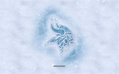 Minnesota Vikings logo, American football club, winter concepts, NFL, Minnesota Vikings ice logo, snow texture, Minneapolis, Minnesota, USA, snow background, Minnesota Vikings, American football
