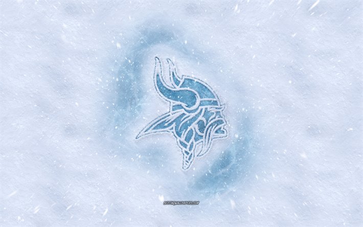 Minnesota Vikings logo, American football club, talvi k&#228;sitteit&#228;, NFL, Minnesota Vikings ice logo, lumen rakenne, Minneapolis, Minnesota, USA, lumi tausta, Minnesota Vikings, Amerikkalainen jalkapallo