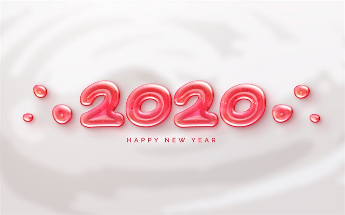 Happy New Year 2020, white background, red jelly letters, 2020 concepts, 2020 New Year, 2020 white background