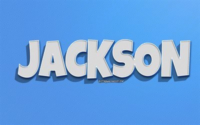 Jackson, mavi &#231;izgiler arka plan, isimli duvar kağıtları, Jackson adı, erkek isimleri, Jackson tebrik kartı, &#231;izgi sanatı, Jackson isimli resim