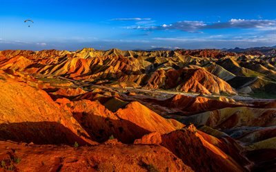 Zhangye Danxia Landform Geopark, 4k, Qilian Mountains, desert, chinese landmarks, Gansu Province, China, Asia, beautiful nature
