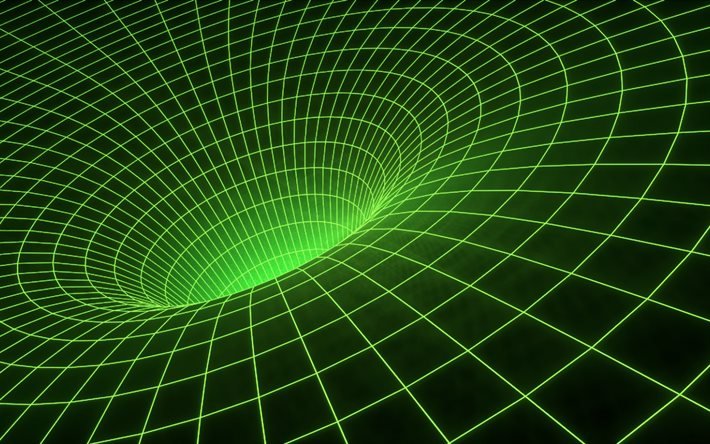 3d wormhole, green wormhole lines, Wireframe 3d tunnel, mesh line wormhole, wormhole background