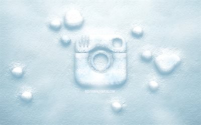 Logo de neige 3D Instagram, 4K, créatif, réseau social, logo Instagram, arrière-plans de neige, logo 3D Instagram, Instagram