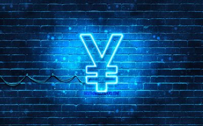 japanisches yen-neon-symbol, 4k, blauer hintergrund, w&#228;hrung, neon-symbole, japanischer yen, japanisches yen-zeichen, w&#228;hrungszeichen, japanisches yen-symbol, w&#228;hrungssymbole