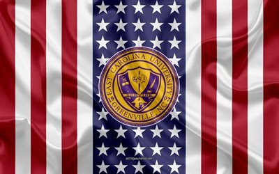 East Carolina University Emblem, American Flag, East Carolina University logo, Greenville, North Carolina, USA, East Carolina University