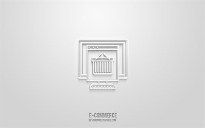 e-commerce 3d-symbol, wei&#223;er hintergrund, 3d-symbole, e-commerce, online-verkaufssymbole, e-commerce-zeichen, online-verkauf 3d-symbole