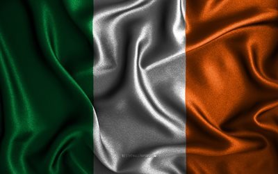 Irish flag, 4k, silk wavy flags, European countries, national symbols, Flag of Ireland, fabric flags, Ireland flag, 3D art, Ireland, Europe, Ireland 3D flag