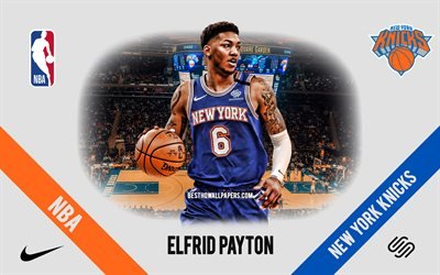 Elfrid Payton, New York Knicks, jogador americano de basquete, NBA, retrato, EUA, basquete, Madison Square Garden, logotipo do New York Knicks
