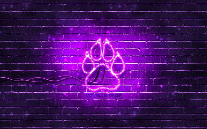 Panther Paw neon icon, 4k, violet background, neon symbols, Panther Paw, creative, neon icons, Panther Paw sign, animals signs, Panther Paw icon, animals icons