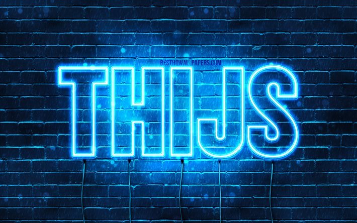 Thijs, 4k, wallpapers with names, Thijs name, blue neon lights, Happy Birthday Thijs, popular dutch male names, picture with Thijs name