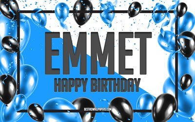 Happy Birthday Emmet, Birthday Balloons Background, Emmet, wallpapers with names, Emmet Happy Birthday, Blue Balloons Birthday Background, Emmet Birthday