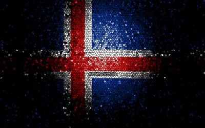 Bandiera islandese, arte del mosaico, paesi europei, bandiera dell&#39;Islanda, simboli nazionali, opere d&#39;arte, Europa, Islanda