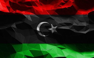 4k, リビアの国旗, 低ポリアート, アフリカ諸国, 国のシンボル, リビアの旗, 3Dフラグ, リビア, アフリカ, リビアの3Dフラグ