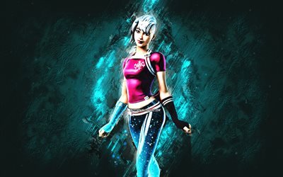 Fortnite Frosted Flurry Skin, Fortnite, main characters, blue stone background, Frosted Flurry, Fortnite skins, Frosted Flurry Skin, Frosted Flurry Fortnite, Fortnite characters