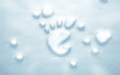 Gnome 3D snow logo, 4K, cr&#233;atif, Linux, logo Gnome, arri&#232;re-plans de neige, logo Gnome 3D, Gnome