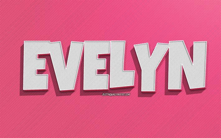Evelyn, fondo de l&#237;neas rosadas, fondos de pantalla con nombres, nombre de Evelyn, nombres femeninos, tarjeta de felicitaci&#243;n de Evelyn, arte lineal, imagen con el nombre de Evelyn
