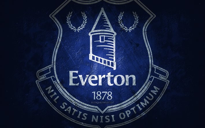 Everton FC, clube de futebol ingl&#234;s, fundo de pedra azul, logotipo do Everton FC, arte do grunge, Premier League, futebol, Inglaterra, emblema do Everton FC