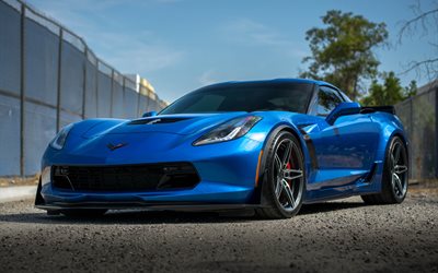 Chevrolet Corvette, Z06, 2017, 4k, tuning Corvette, urheilu coupe, sininen Corvette, Amerikkalaisten autojen, ACE Seos Flowform, Chevrolet