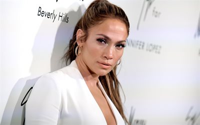 Jennifer Lopez, portrait, make-up, white jacket, American singer, beautiful woman