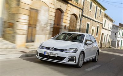 Volkswagen Golf GTE, 4k, 2018 cars, road, movement, white Golf, Volkswagen