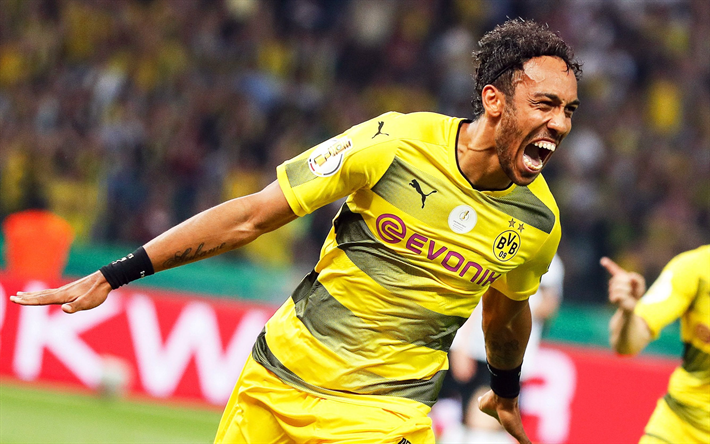Pierre-Emerick Aubameyang, joy, goal, footballers, Bundesliga, BVB, soccer, Borussia Dortmund