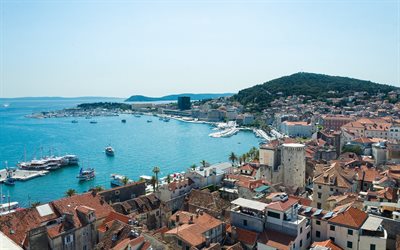 Split, Adrianmeren, rannikolla, resort, rannat, kes&#228;ll&#228;, Dalmatia, Kroatia