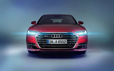 Audi A8, 4k, 2018 cars, new a8, front view, headligts, german cars, Audi