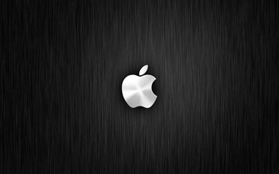 Apple, 4k, metal background, Apple logo, creative