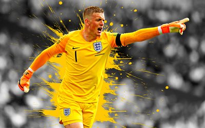 Jordan Pickford, 4k, Inghilterra squadra nazionale di calcio, arte, schizzi di vernice, grunge, portiere, calcio e calciatore inglese, arte creativa, in inghilterra, il calcio