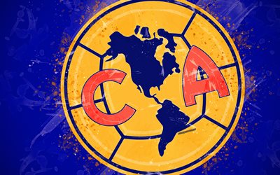 Club America, 4k, paint art, creative, Mexican football team, Liga MX, logo, emblem, blue background, grunge style, Mexico City, Mexico, football