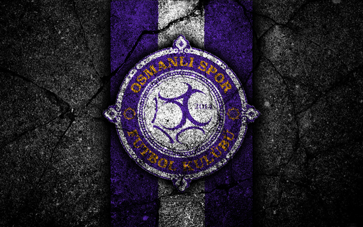Osmanlispor FC, 4k, logo, futebol, Turco Lig, pedra preta, A turquia, emblema, Ancara, Turco futebol clube