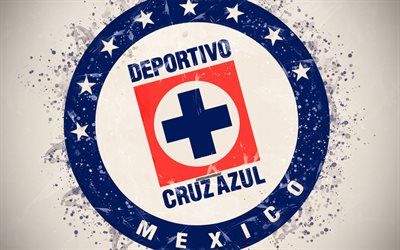 Sininen Risti, 4k, paint taidetta, luova, Meksikon jalkapallo joukkue, Liga MX, logo, tunnus, valkoinen tausta, grunge-tyyliin, Mexico City, Meksiko, jalkapallo