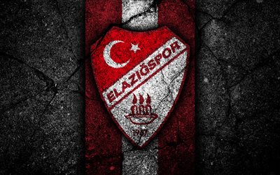 Elazigspor FC, 4k, logo, football, Turkish Lig, black stone, Turkey, soccer, emblem, asphalt texture, Elazig, Turkish football club