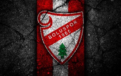 Boluspor FC, 4k, logo, calcio, Lig turca, pietra nera, Turchia, emblema, Boluspor, asfalto texture, Bolu, squadra di calcio turco