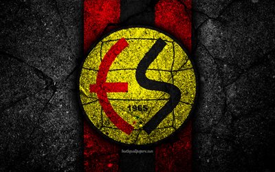 Eskisehirspor FC, 4k, logo, football, Turkish Lig, black stone, Turkey, soccer, emblem, Eskisehirspor, asphalt texture, Eskisehir, Turkish football club