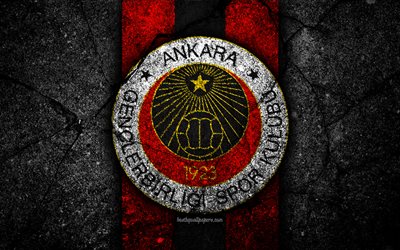 Genclerbirligi FC, 4k, logotipo, f&#250;tbol, Lig turca, piedra negra, Turqu&#237;a, el f&#250;tbol, el emblema, el Genclerbirligi, asfalto textura, Ankara, turqu&#237;a club de f&#250;tbol