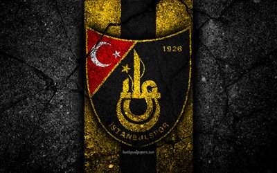 Istanbulspor FC, 4k, ロゴ, サッカー, トルコLig, 黒石, トルコ, エンブレム, Istanbulspor, アスファルトの質感, イスタンブール, トルコサッカークラブ
