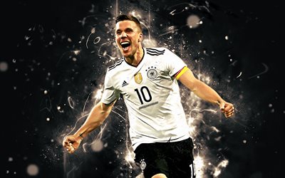 Lukas Podolski, l&#39;arte astratta, la Germania, Squadra Nazionale, fan art, Podolski, calcio, calciatori, luci al neon, nazionale di calcio tedesca
