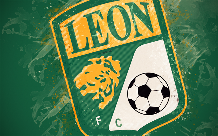 Club Leon, 4k, paint art, creative, Mexican football team, Liga MX, logo, emblem, green background, grunge style, Leon, Mexico, football