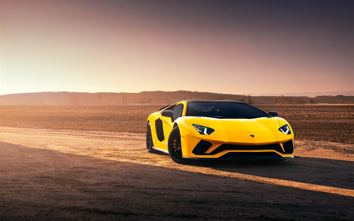 Lamborghini Aventador S, 2018, sarı otomobil, &#246;nden g&#246;r&#252;n&#252;m, ayar, sarı Aventador, İtalyan spor araba, Lamborghini