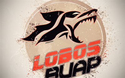 Lobos BUAP, 4k, paint art, creative, Mexican football team, Liga MX, logo, emblem, white background, grunge style, Puebla de Zaragoza, Mexico, football