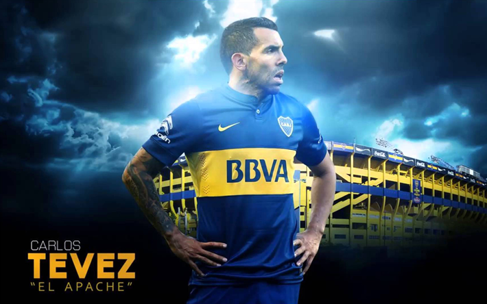 Carlos Tevez, fan art, Argentiinan Superliga, kuvitus, jalkapallo t&#228;hte&#228;, Boca Juniors FC, jalkapallo, AAAJ, Tevez