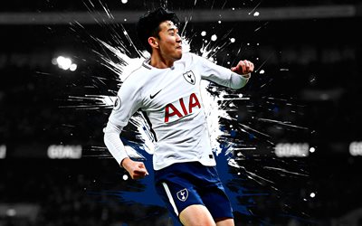 Son Heung-min, 4k, art, creative art, Tottenham Hotspur, South Korean football player, splashes of paint, grunge art, Premier League, England