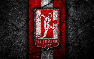 Balikesirspor FC, 4k, logo, football, Turkish Lig, black stone, Turkey, soccer, emblem, Balikesirspor, asphalt texture, Balikesir, Turkish football club