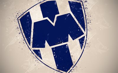 CF Monterrey, 4k, paint art, creative, Mexican football team, Liga MX, logo, emblem, white background, grunge style, Monterrey, Mexico, football