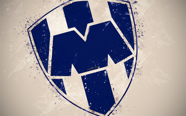 Monterrey, 4k, a arte de pintura, criativo, O futebol mexicano equipe, Liga MX, logo, emblema, fundo branco, o estilo grunge, M&#233;xico, futebol