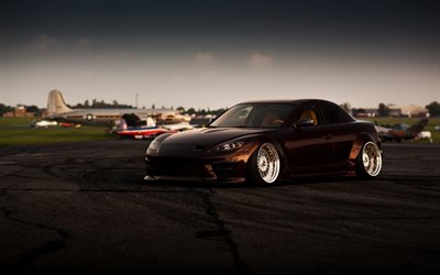 Mazda RX-8, burgundy sports coupe, tuning RX-8, lowrider, Japanese sports coupe, Mazda