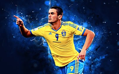 Valmir Berisha, abstract art, Sweden National Team, fan art, Berisha, soccer, footballers, neon lights, Swedish football team